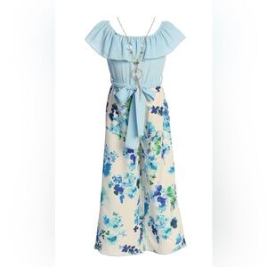 Just Kids Floral Blue & White Girls Jumpsuit Size 6